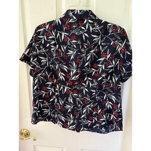 Alfred Dunner Women’s Sz 12P Dark Blue, Red, White Print Short Sleeve Blouse